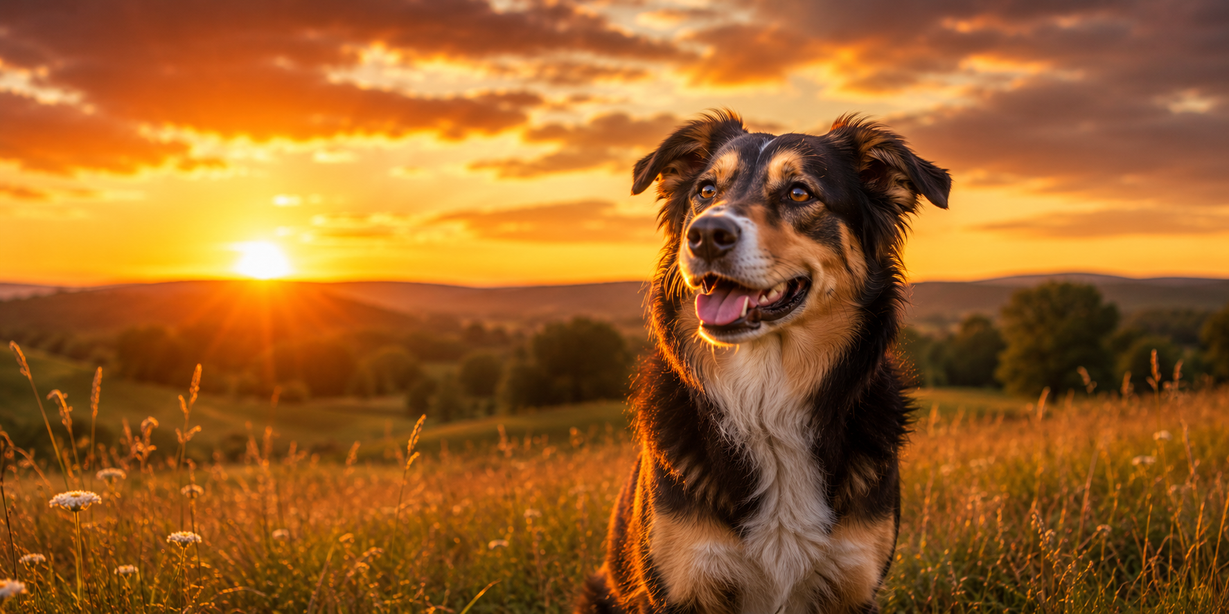 Beautiful image of dog at sunset